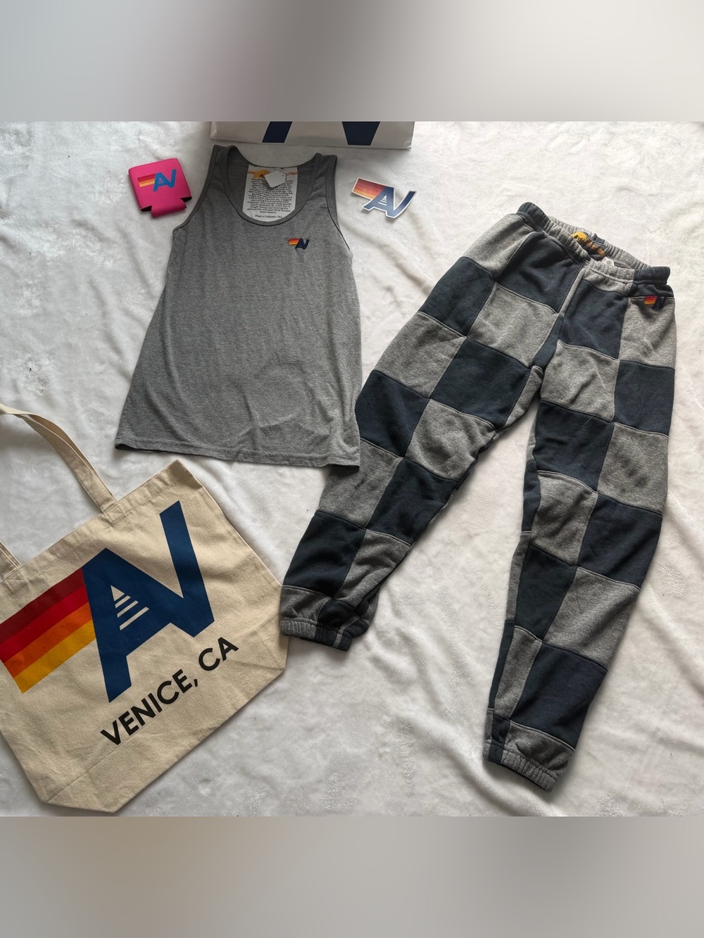 - - NWT Set of Aviator Nation Embroidered Tank and Sweatpants Small + Tote